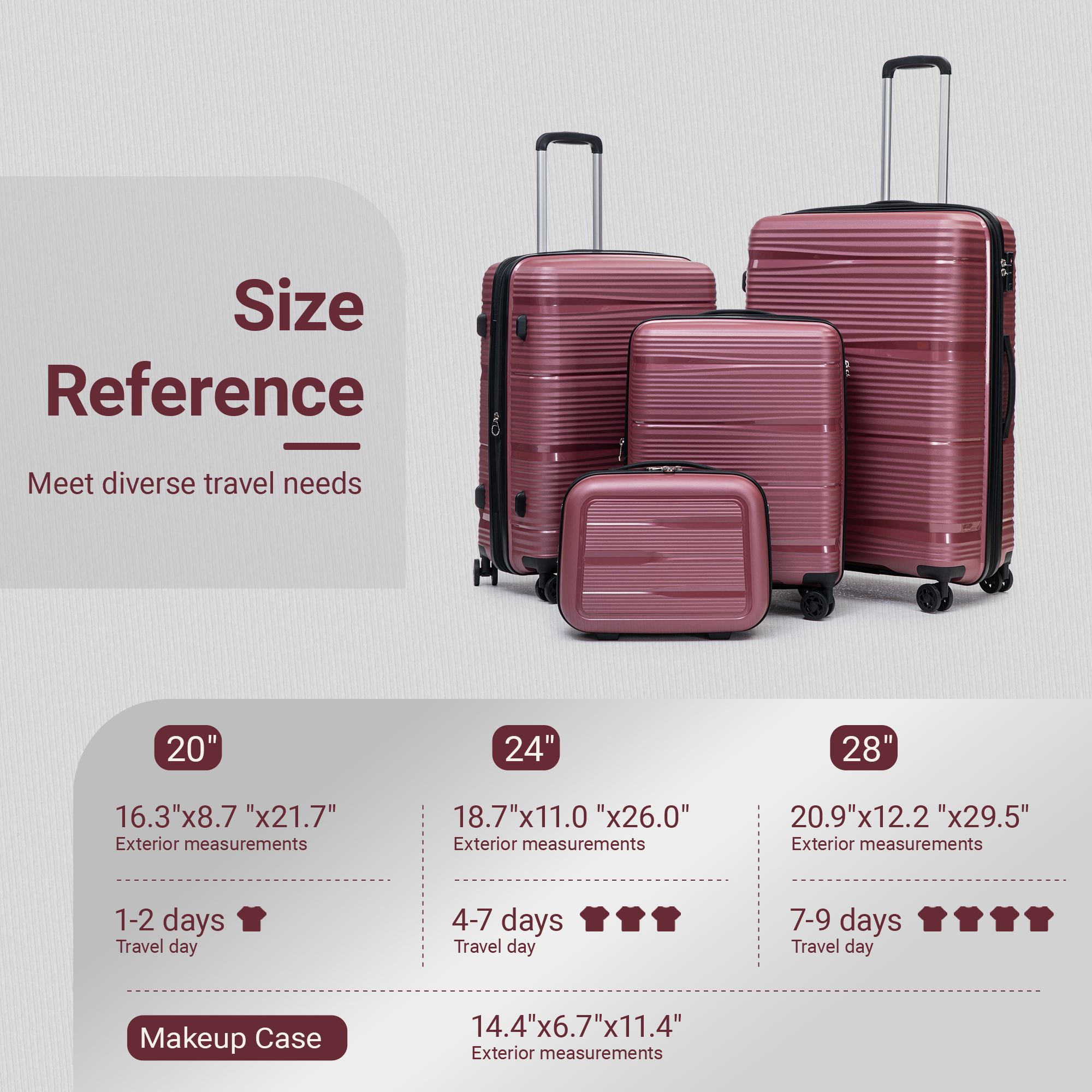 Rosamo 4-Piece Hardside Luggage Set, Expandable Rotating Luggage Compartment With TSA Lock, Lightweight Rolling Luggage Set