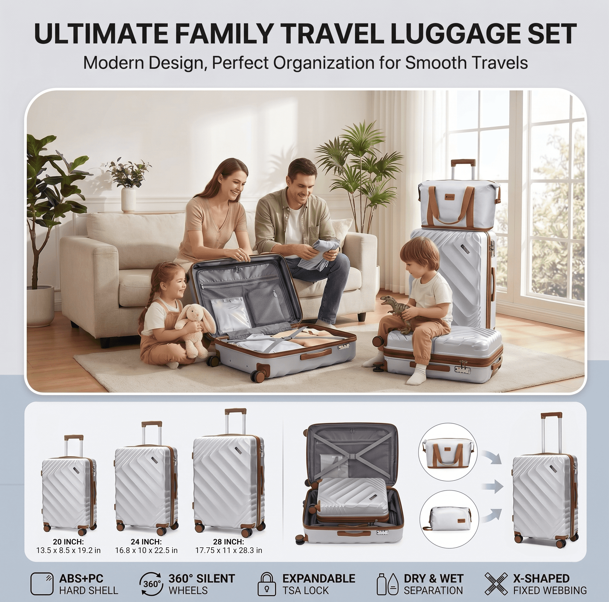 Rosamo 5 Piece Expandable Hard Shell Luggage,20/24/28 Inch Lightweight Suitcase with TSA Lock Spinner Wheel and Travel Bag,PC+ABS Material