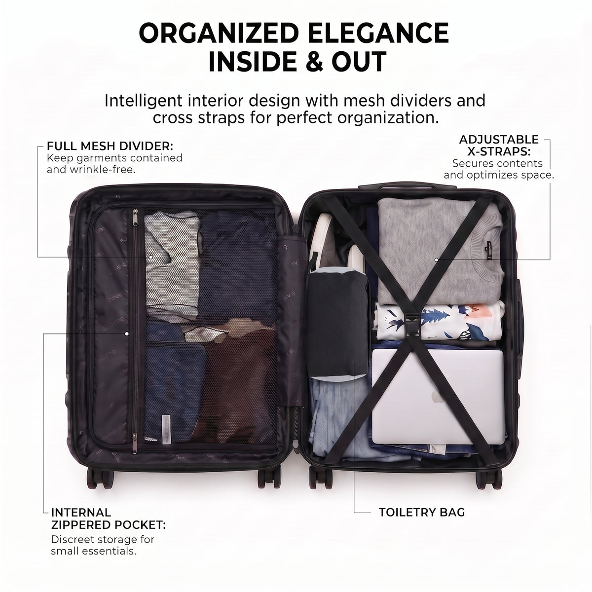 Rosamo 5-Piece Luggage Set,Expandable Hardside Spinner Suitcases with TSA Lock,20/24/28 Inch Lightweight Suitcase,Sports Handbags and Toiletries Bags