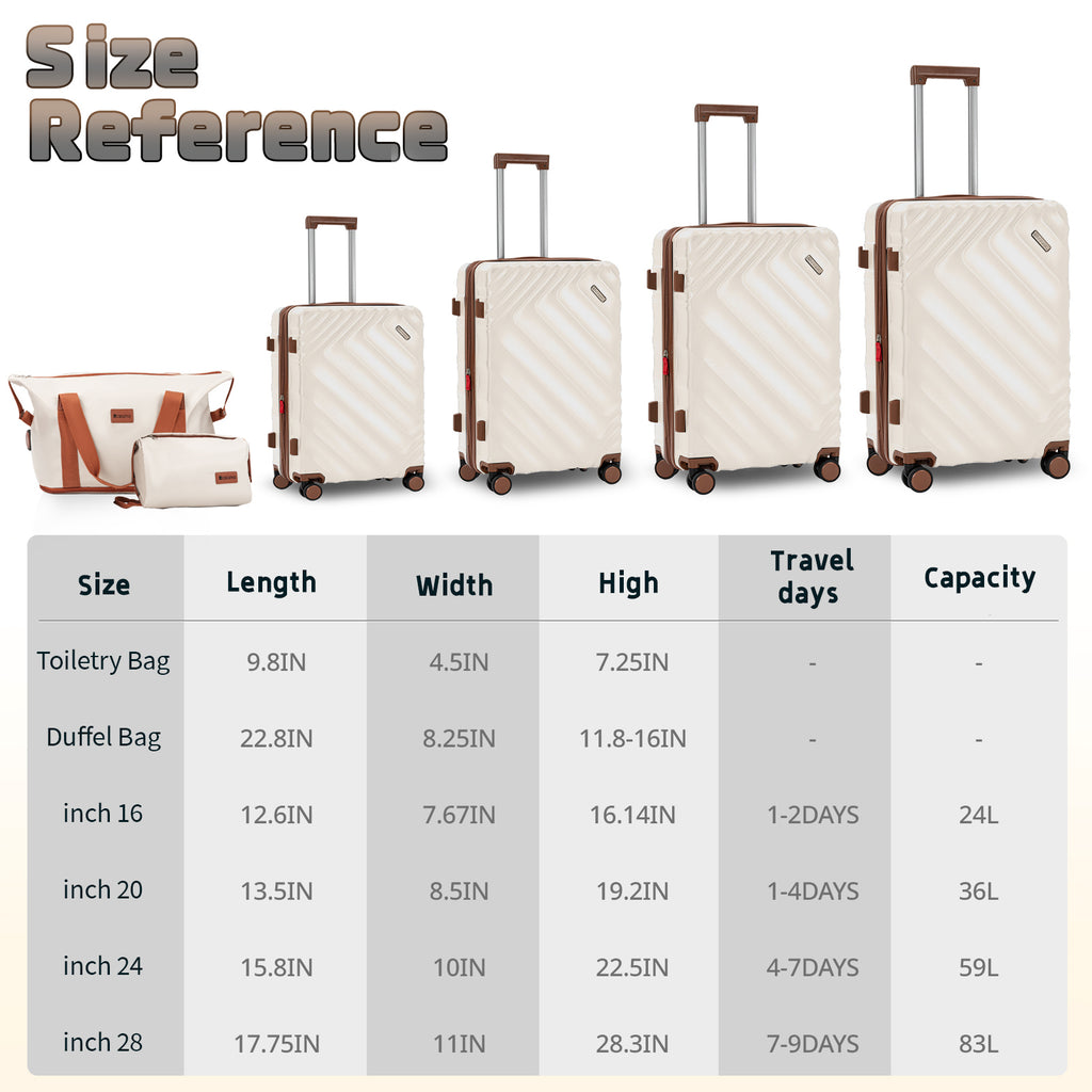 Rosamo 6 Piece Hardshell Luggage Set, Lightweight Expandable Suitcases with Spinner Wheels, TSA Lock, Durable ABS Luggage Sets for Travel,Beige