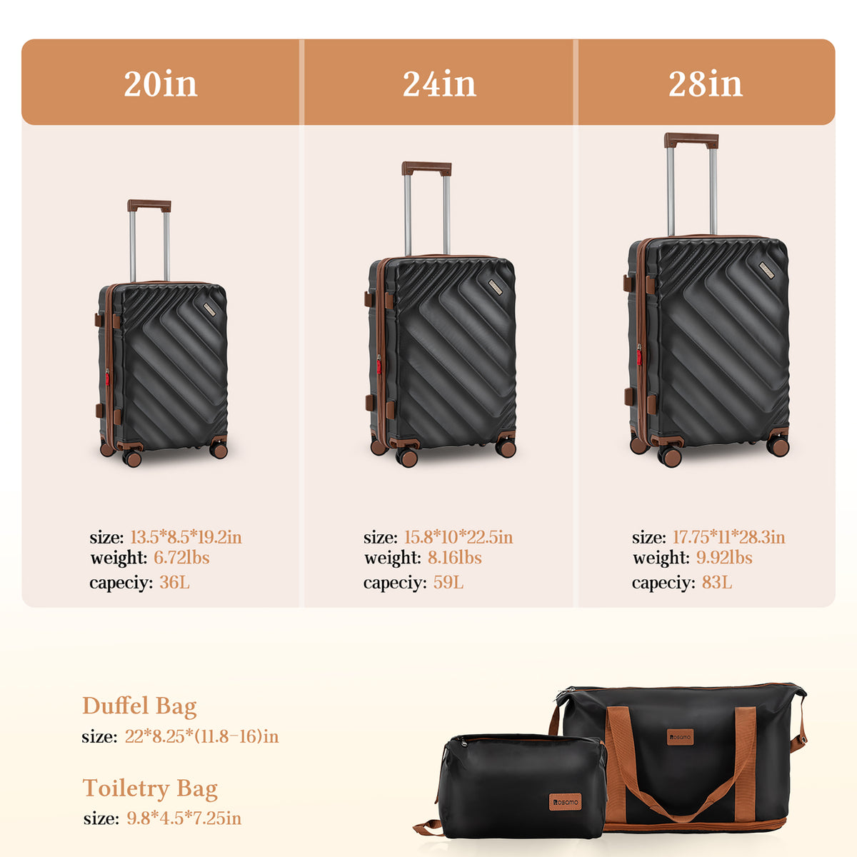 Rosamo 5 Piece Expandable Hard Shell Luggage,20/24/28 Inch Lightweight Suitcase with TSA Lock Spinner Wheel and Travel Bag,PC+ABS Material