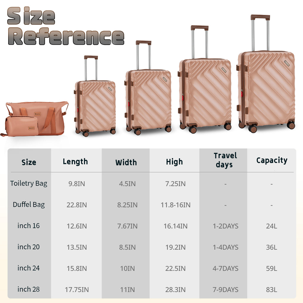 Rosamo 6 Piece Hardshell Luggage Set, Lightweight Expandable Suitcases with Spinner Wheels, TSA Lock, Durable ABSLuggage Sets for Travel；Pink