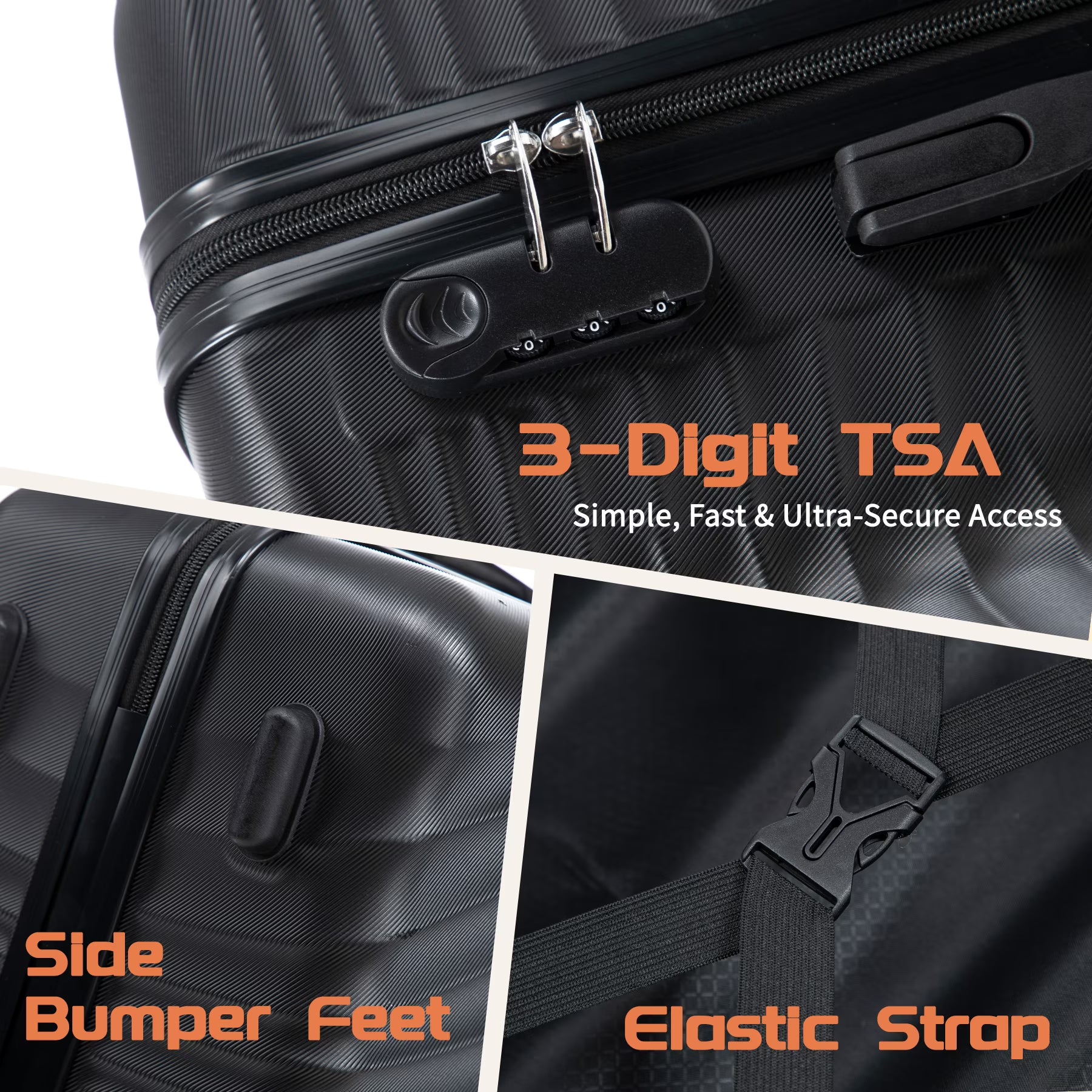 Rosamo Luggage Sets 3 Piece, HardsideTravel Suitcase with Spinner Wheels 20/24/28" , Carry on Luggage with TSA Lock(Black)