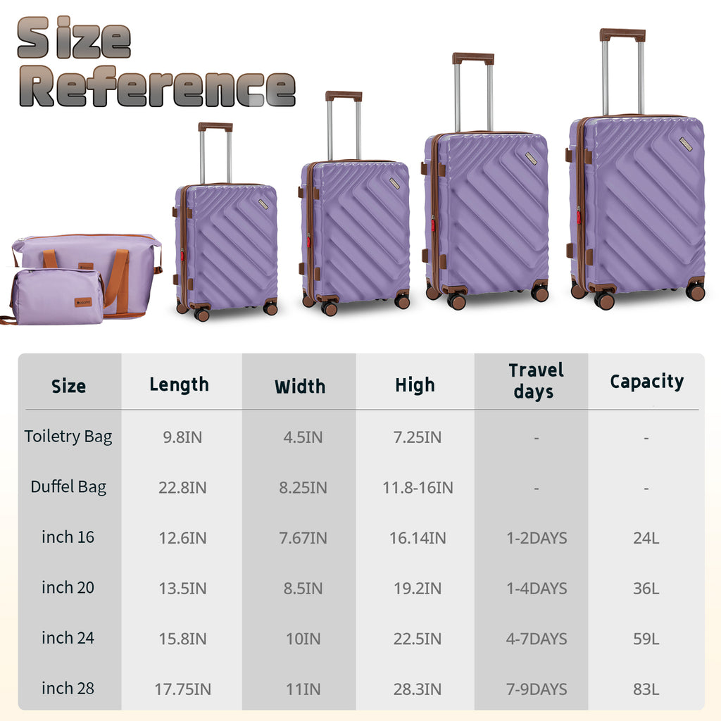 Rosamo 6 Piece Hardshell Luggage Set, Lightweight Expandable Suitcases with Spinner Wheels, TSA Lock, Durable ABS Luggage Sets for Travel,Purple