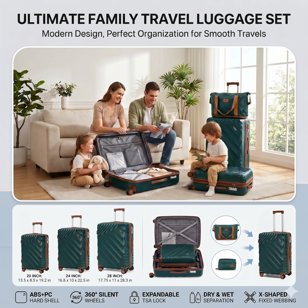 Rosamo 5 Piece Expandable Hard Shell Luggage,20/24/28 Inch Lightweight Suitcase with TSA Lock Spinner Wheel and Travel Bag,PC+ABS Material