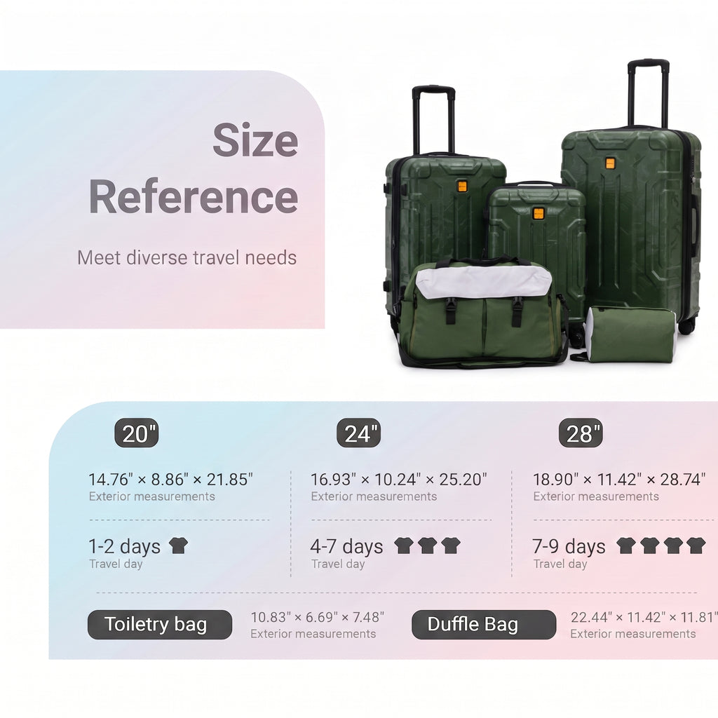 Rosamo 5-Piece Luggage Set,Expandable Hardside Spinner Suitcases with TSA Lock,20/24/28 Inch Lightweight Suitcase,Sports Handbags and Toiletries Bags