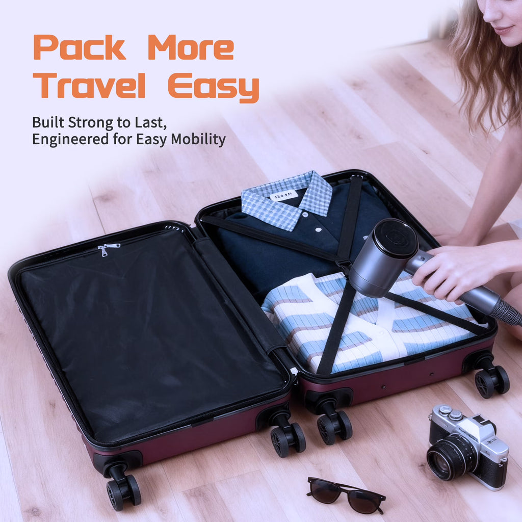 Rosamo Luggage Sets 3 Piece, HardsideTravel Suitcase with Spinner Wheels 20/24/28" , Carry on Luggage with TSA Lock(Red)