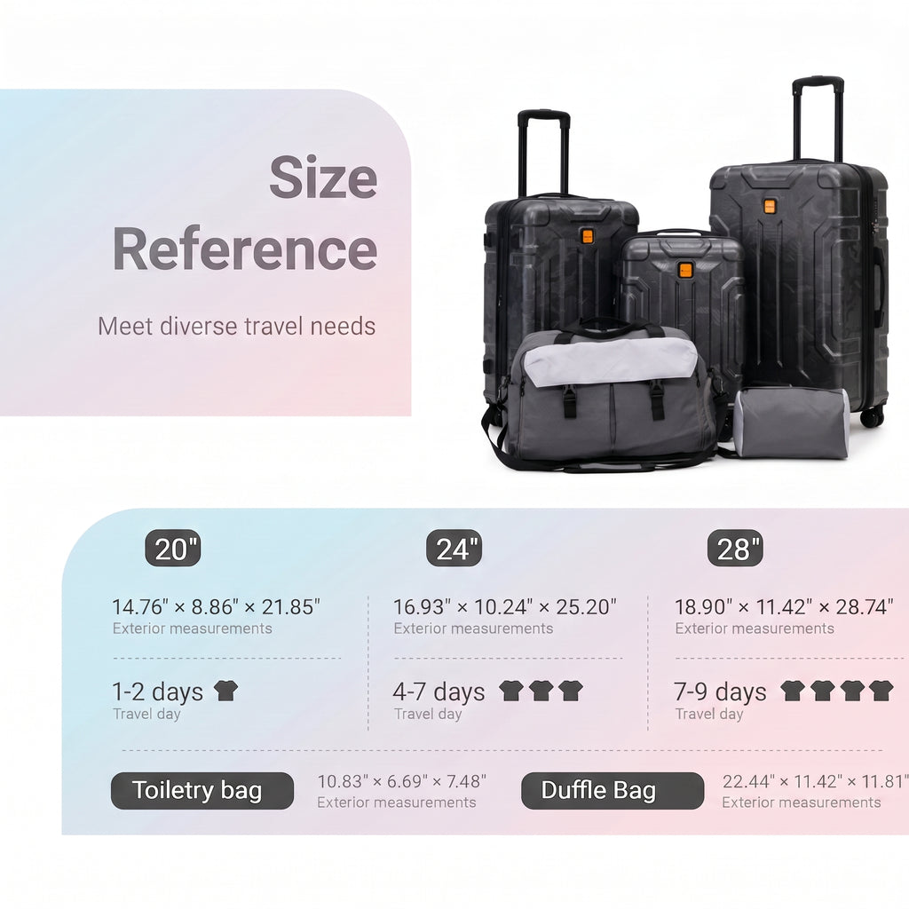 Rosamo 5-Piece Luggage Set,Expandable Hardside Spinner Suitcases with TSA Lock,20/24/28 Inch Lightweight Suitcase,Sports Handbags and Toiletries Bags
