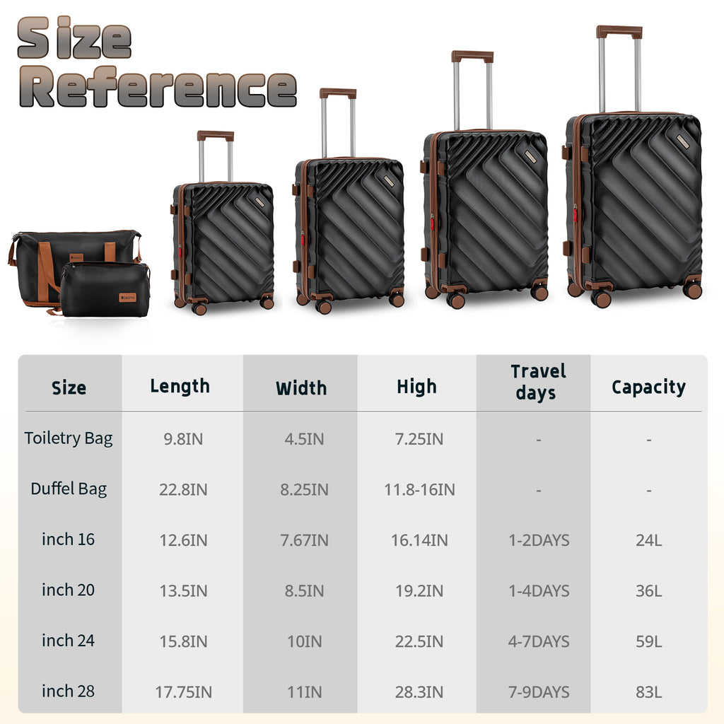 Rosamo 6 Piece Hardshell Luggage Set, Lightweight Expandable Suitcases with Spinner Wheels, TSA Lock, Durable ABS Luggage Sets for Travel,Black