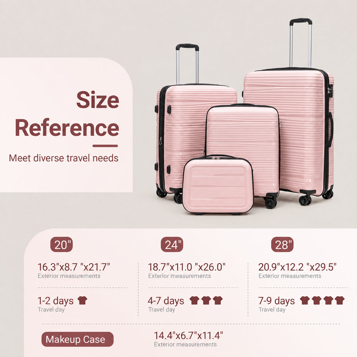 Rosamo 4 Piece Expandable Luggage Set,with TSA Lock and Swivel Wheels,PP Material Anti Fall and Anti Crack Lightweight Suitcase Set