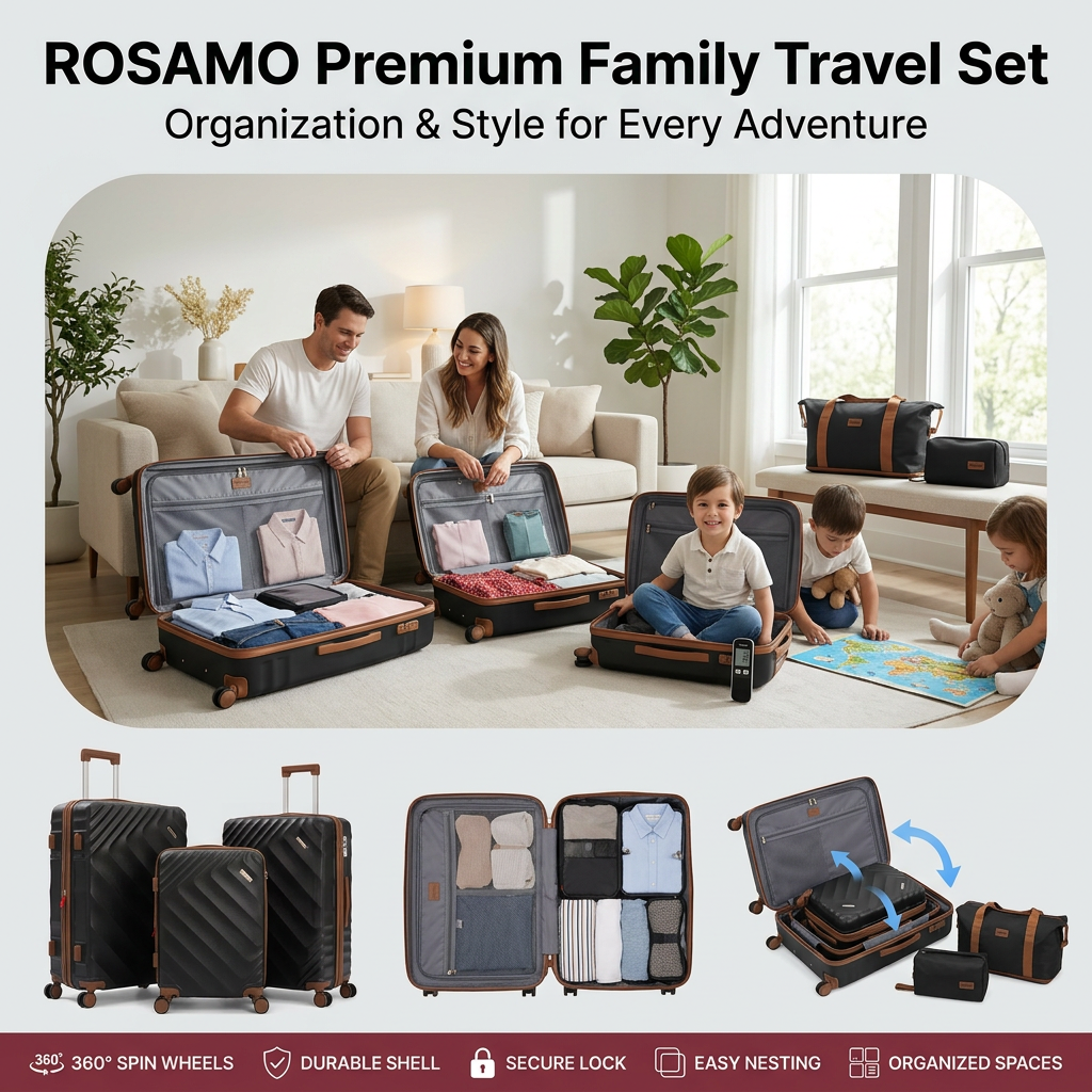 Rosamo 5-Piece Expandable Hardshell Luggage Set, 20/24/28-Inch Lightweight Suitcases with TSA Lock, Spinner Wheels, and Travel Bag, PC+ABS Material